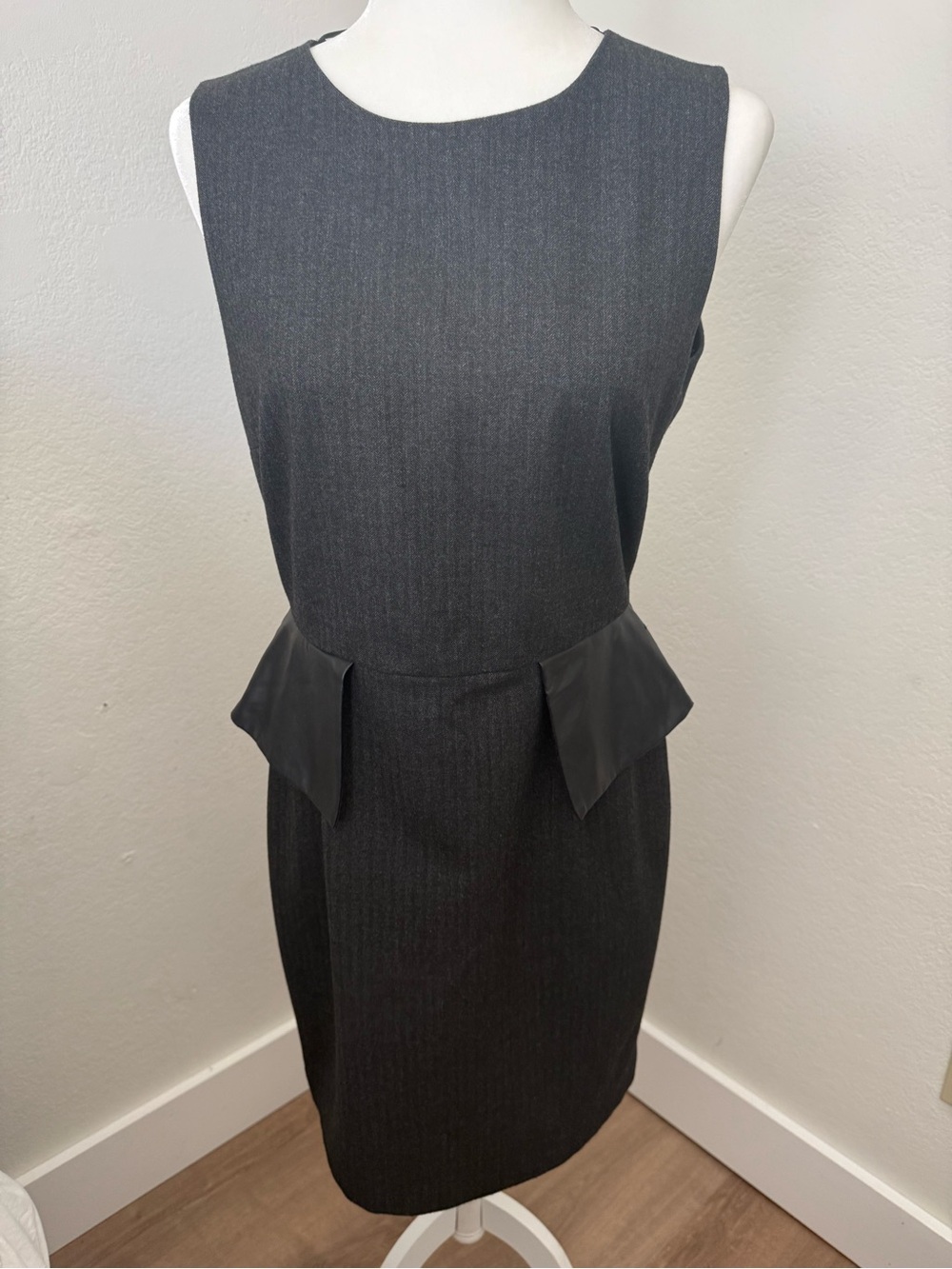 Zara Charcoal Gray Sleeveless Sheath Dress with Peplum Accents